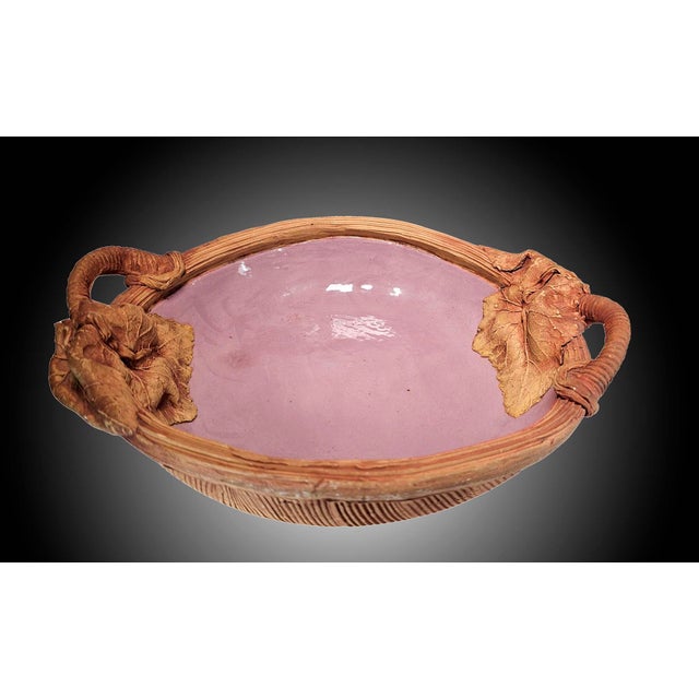 French Country Set of Two 1980s Handmade Pottery Basket With Leaves by Terrafirma Studio For Sale - Image 3 of 9