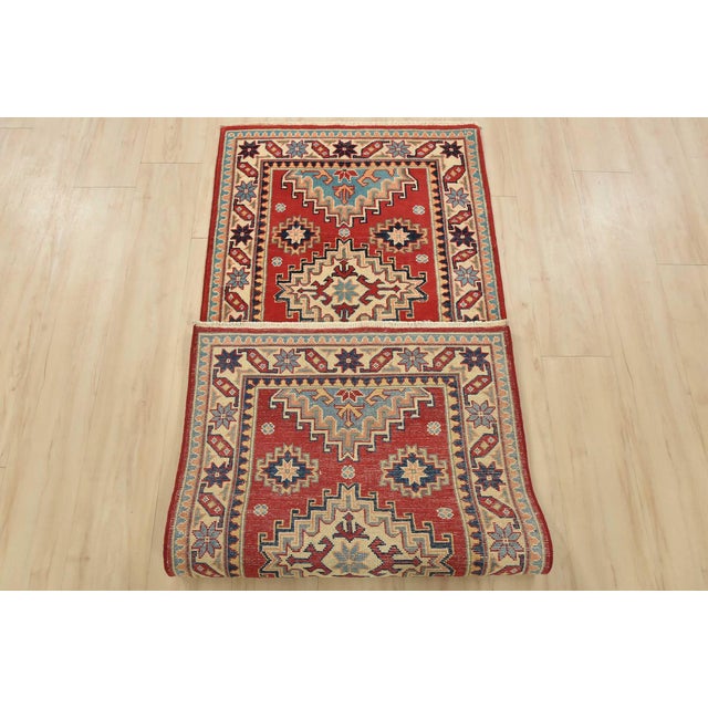 Kazak Runner 2’7” X 6’5” Red Wool Tribal Hand-Knotted Oriental Rug For Sale - Image 11 of 12