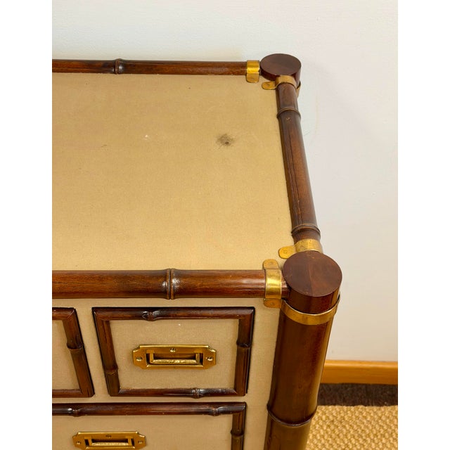 1992 Rare Ralph Lauren Cameron Canvas Faux Bamboo Brass Campaign Chest of Drawer For Sale - Image 11 of 12