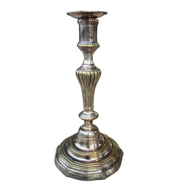 Louis XV Silvered Brass Candlesticks - a Pair For Sale - Image 4 of 6