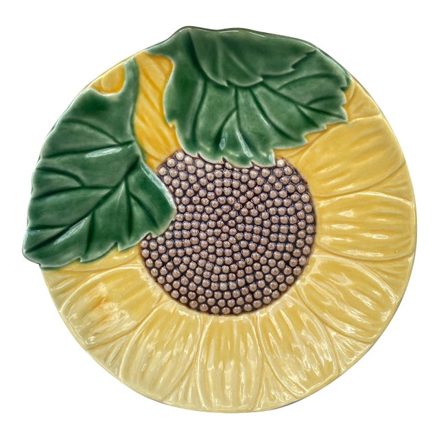 Mid-Century Majolica Sunflower Plate For Sale