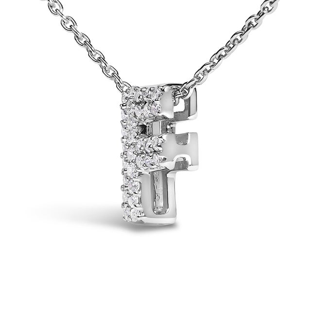 Contemporary 10K White Gold Diamond Accent "F" Initial Bubble Pendant Necklace For Sale - Image 3 of 5
