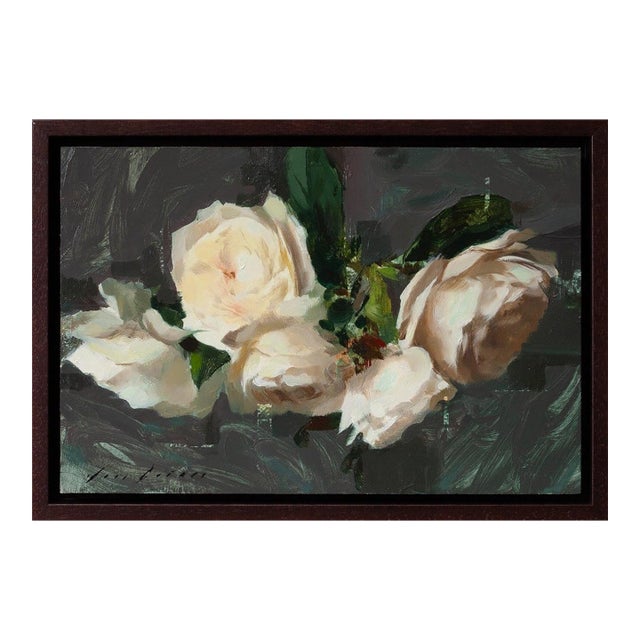 Roses I by Jon Doran | Oil on Panel Cut White Roses Still Life For Sale