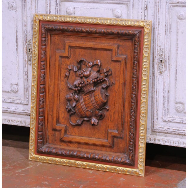 French Pair of 19th Century French Carved Oak Wall Harvest Panels in Gilt Frames For Sale - Image 3 of 11