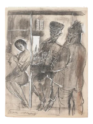 Tram Notturno (Night Tram) - Original Mixed Media by Nicola Simbari 1960s