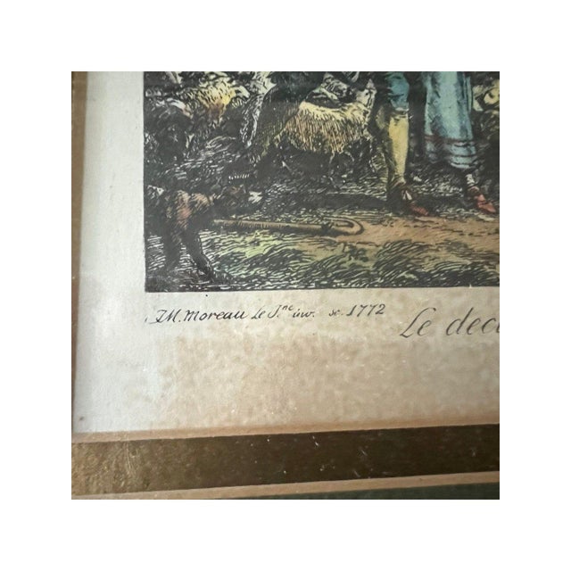 Late 18th Century Le Declin Du Jour - Jean-Michel Moreau Le Jeune French Engraved Hand Colored Art Framed Print 1772 18th Century Gold & Bronze Inlay Wooden Frame For Sale - Image 5 of 8