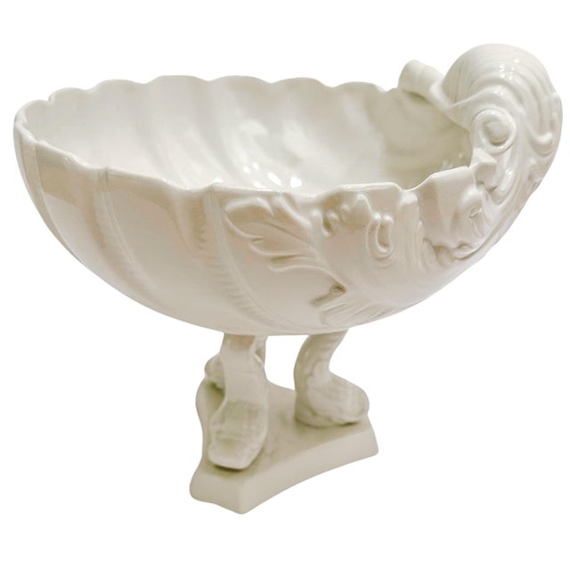 Vintage Italian Whiteware Shell & Dolphin Pedestal Centerpiece For Sale - Image 4 of 12