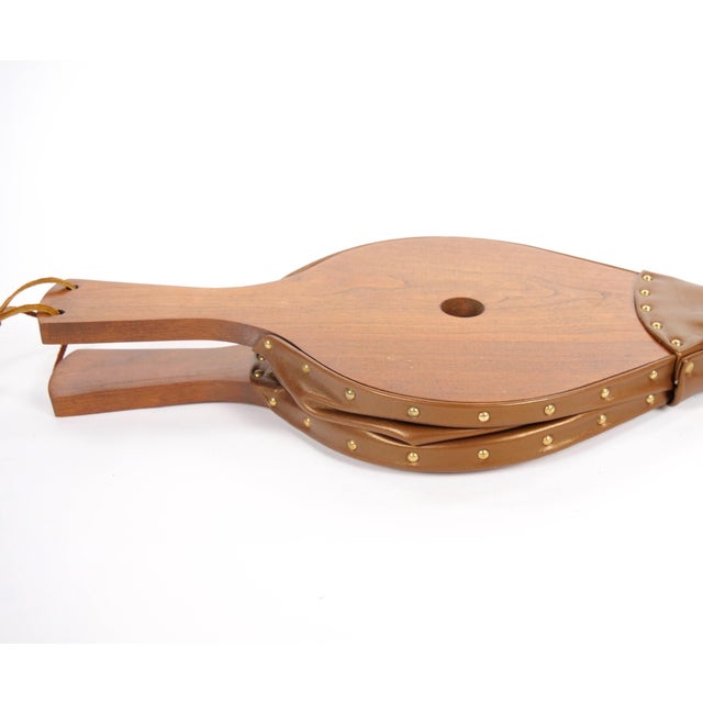 French Carved Walnut Forged Iron & Leather Fireplace Bellows For Sale - Image 4 of 10