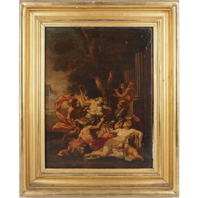 French School of the 18th century Bacchanalia Oil on canvas Unsigned On canvas 43 x 34 cm Presented in a gilded carved...