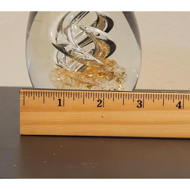 Mid-Century Modern MCM Hand-Blown Glass Egg Paperweight Aventurine Clear & Gold 1960s For Sale - Image 3 of 3