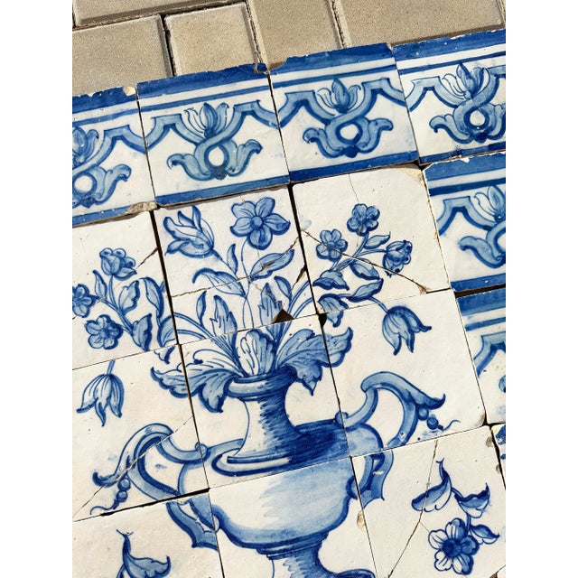 18th Century Portuguese Baroque Blue & White Floral Urn Tile Panel For Sale - Image 11 of 16