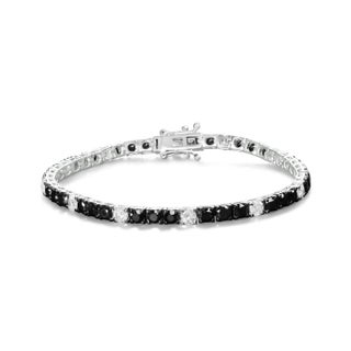 .925 Sterling Silver 10.0 Cttw Black and White Diamond Tennis Bracelet (I-J Color, I2-I3 Clarity) - For Sale