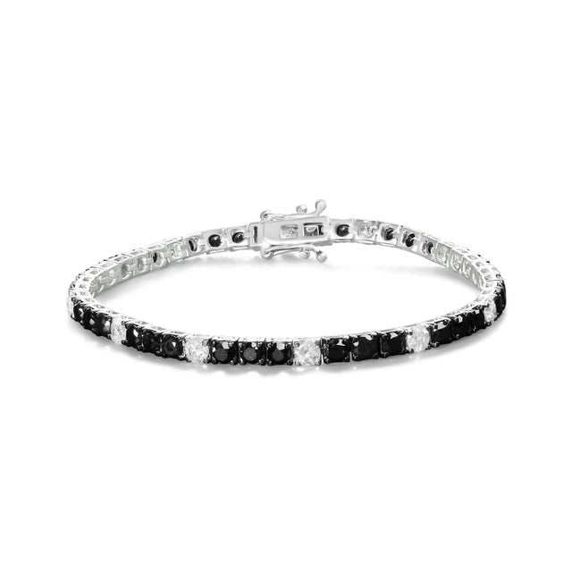 .925 Sterling Silver 10.0 Cttw Black and White Diamond Tennis Bracelet (I-J Color, I2-I3 Clarity) - For Sale