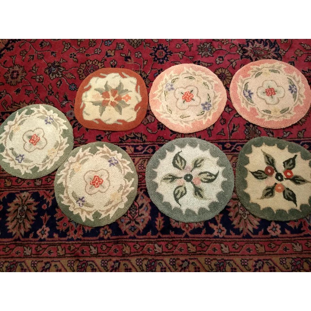 Collection of Vintage American Hand Hooked Rug, Round Floral Pattern, Folk Art, 15” Round For Sale - Image 4 of 4