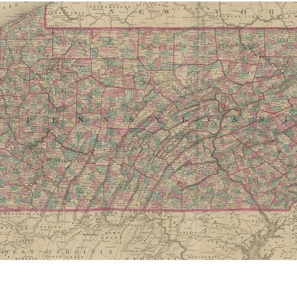 Antique Map of Pennsylvania and New Jersey by Johnson, 1872 For Sale - Image 3 of 5