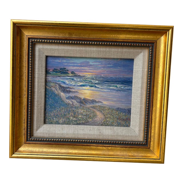 Vintage Signed George J Bleich Framed Seascape “Sundown at Cypress Point” Original Oil Painting For Sale