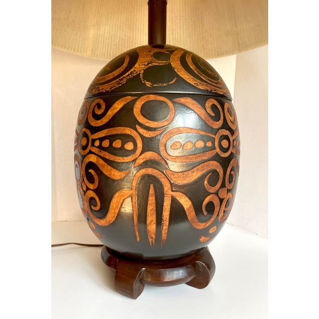 Brown 1960's Vintage Organic Modern Sculptural Ceramic Table Lamp With Rope Shade For Sale - Image 8 of 12