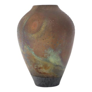 Raku Fired Baluster Shape Mid-Century Modern Porcelain Vase For Sale