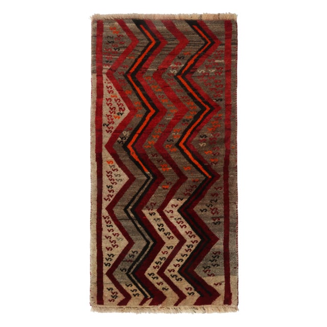 Red 1950s Vintage Gabbeh Runner in Red Beige, Red, Grey Tribal Pattern For Sale - Image 8 of 8