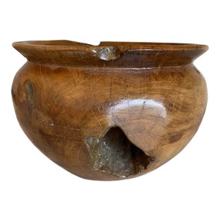 Vintage 1970s Live Edge Handcarved Olivewood Burl Bowl For Sale