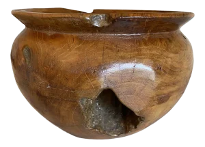 Vintage 1970s Live Edge Handcarved Olivewood Burl Bowl