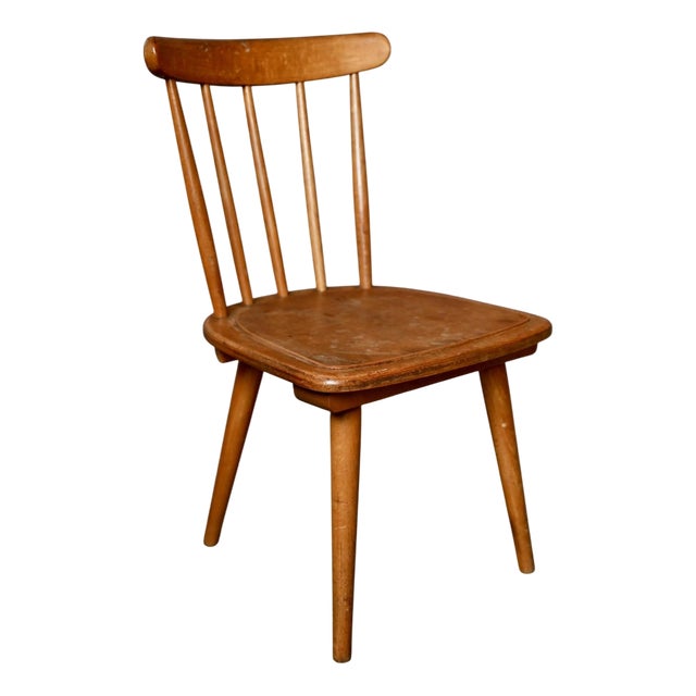 Vintage Wooden Childrens Chair with Slatted Legs and Compass Design, 1960s For Sale