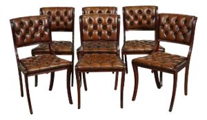 Chesterfield Leather Dining Chairs, Set of 6