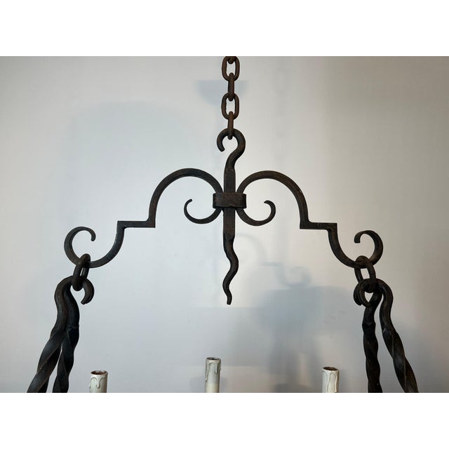 Metal 1940s Gothic Style 8 Light Round Wrought Iron Chandelier For Sale - Image 7 of 12
