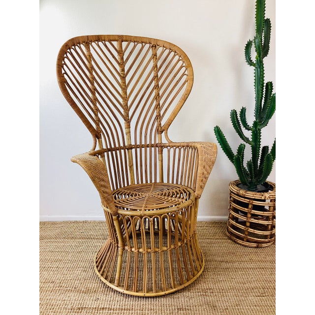 Vintage 1960s Rattan Italian Modern Peacock Chair Gio Ponti Style For Sale - Image 12 of 12