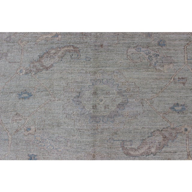 Textile Keivan Woven Arts Angora Oushak Turkish Rug in Shades of Light Blue and Cream For Sale - Image 7 of 8