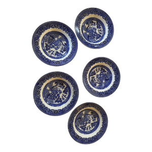 Antique Blue Willow Shallow Bowls - Set of 5