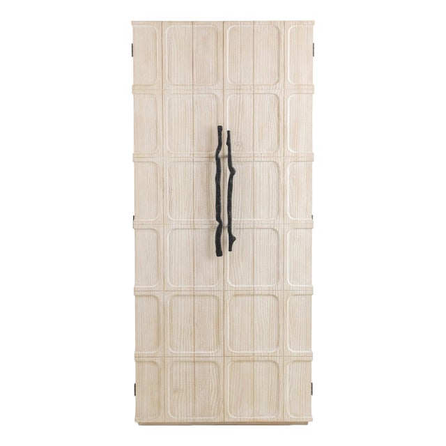 Whitewashed Organic Modern Pine Storage Cabinet For Sale