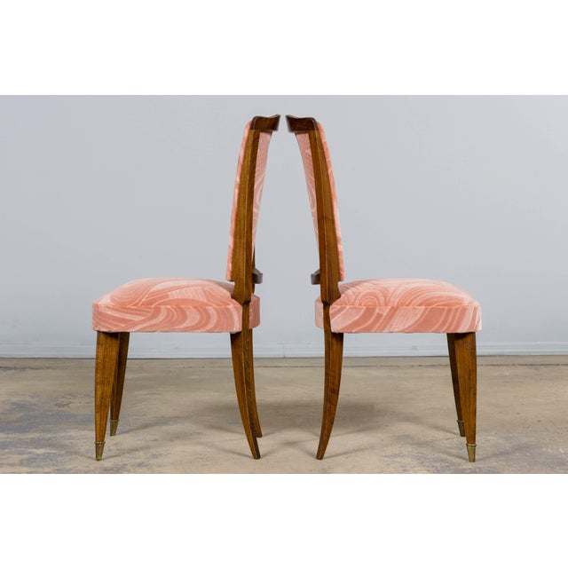 1940s French Parisian Art Deco Oak Dining Chairs in Blush Velvet - Set of 6 For Sale - Image 14 of 18