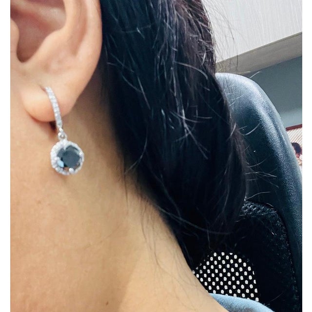 4.33 Carat Black Diamond White Diamond White Gold Dangle Earrings, A Pair For Sale - Image 4 of 4