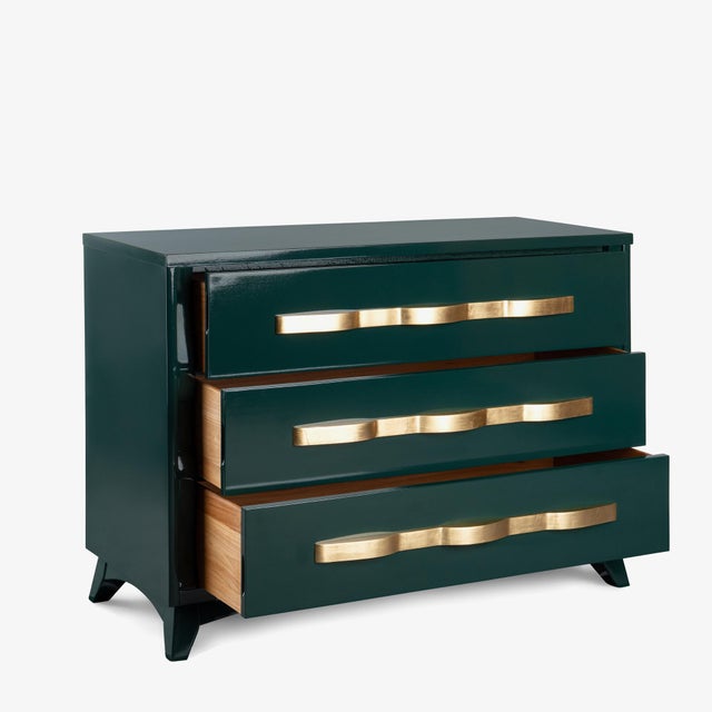 High-Gloss Hunter Green & Gilt Mid-Century 3-Drawer Sideboard Dresser For Sale - Image 4 of 9