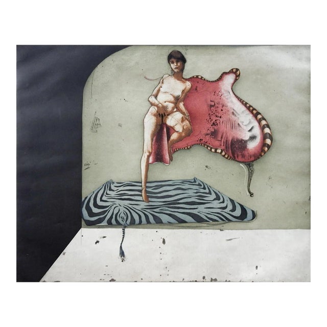 Mid Century Surreal Nude Color Etching by Tony Bass For Sale