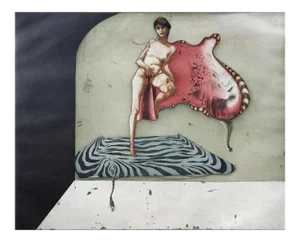 Mid Century Surreal Nude Color Etching by Tony Bass