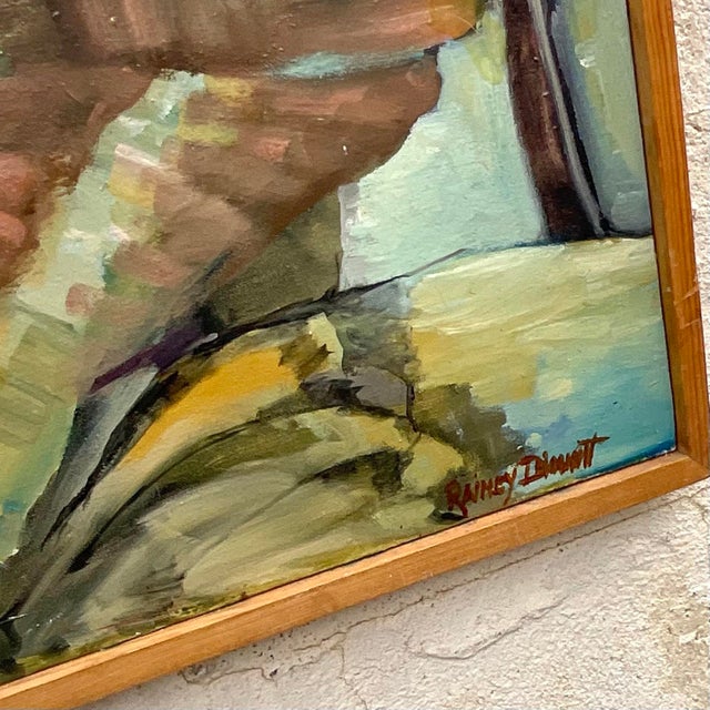 Late 20th Century Vintage Boho Original Abstract Figural Oil on Canvas Painting For Sale - Image 5 of 10