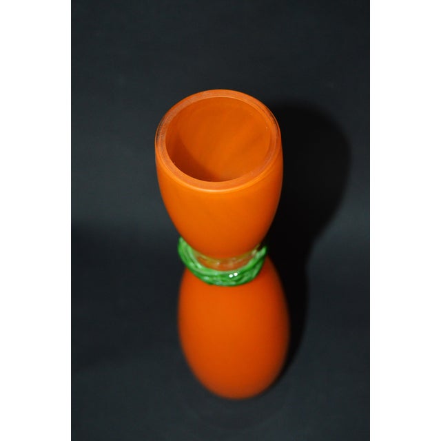 Bohemian Orange and Green Hourglass Glass Vase attributed to Rony Plesl, 1990s For Sale - Image 4 of 7