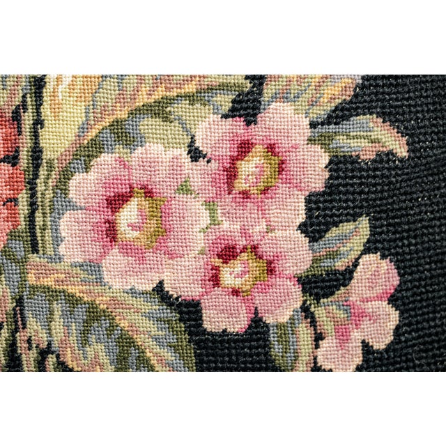 Traditional Vintage Embroidered Floral Flower Needlepoint Velvet Throw Pillow Home Decor For Sale In New York - Image 6 of 14