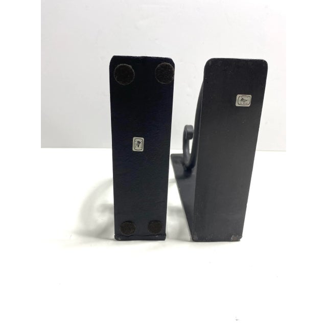 Vintage Black Wrought Iron Scroll Bookends, Large Pair For Sale - Image 4 of 7
