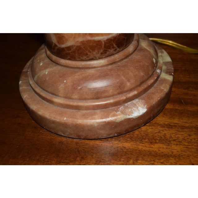Stone Pair of Antique Carved Red Marble Column Lamps For Sale - Image 7 of 8