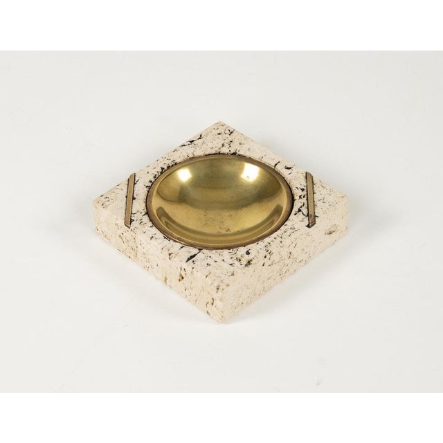 Mid-Century Modern Mid-Century Travertine and Brass Ashtray in the style of Fratelli Mannelli, Italy, 1970s For Sale - Image 3 of 16