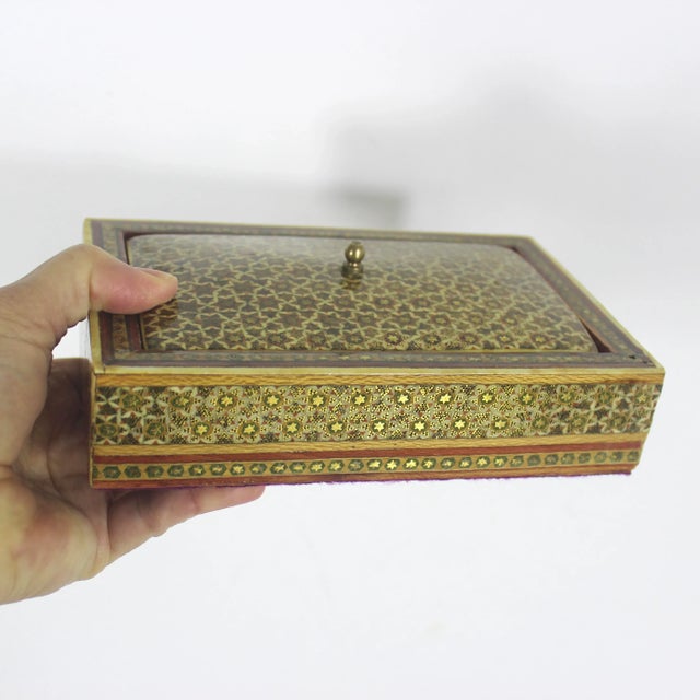 Brass Antique Persian Khatam Micro Marquetry Inlaid Box With Bone, Wood and Brass Inlay For Sale - Image 8 of 12