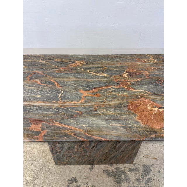 Variegated Green Natural Stone Marble Console Table, Italy 1980s For Sale - Image 9 of 13