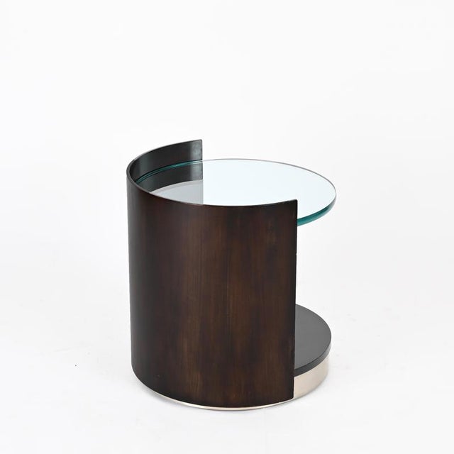 Nightstands in Wood, Crystal and Steel attributed to G. Moscatelli, Italy, 1970s, Set of 2 For Sale - Image 16 of 18