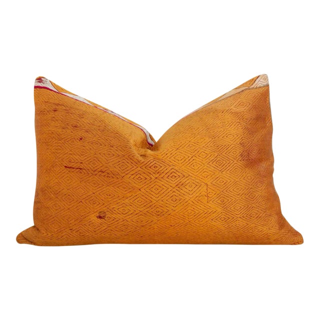 Gold Mica Silk Phulkari Pillow For Sale