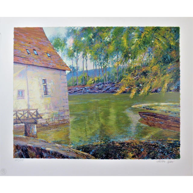 Anton Sipos, "Landscape with Pond" Large original color serigraph, Circa 1980 For Sale