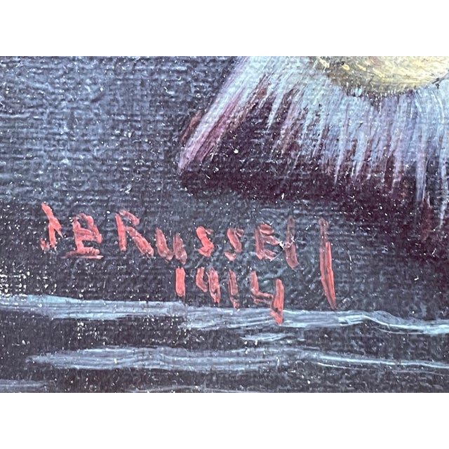 1910s Antique Scottish Oil Painting "Burn Trout" Fish Caught Culroy