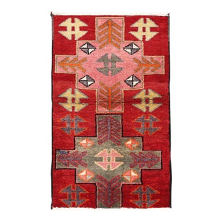 Mid 20th Century Anatolian Hand Knotted Rug With Bold Geometric Motifs – 3' 11'' X 6' 2'' For Sale